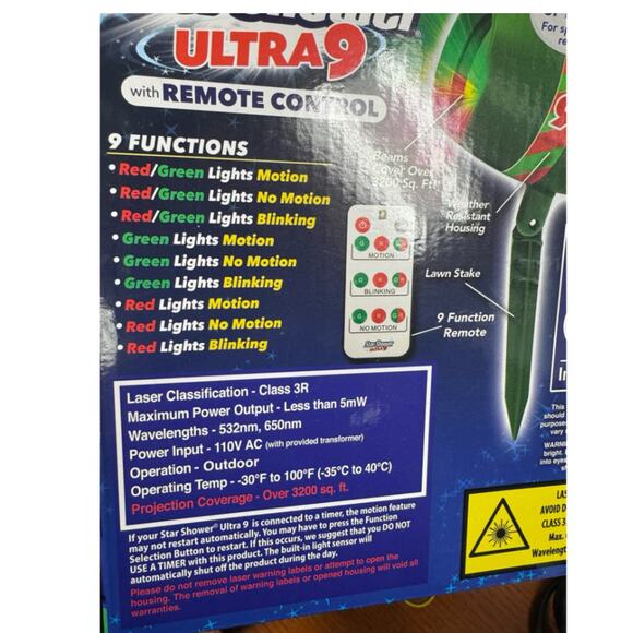 2 pk Star Shower Ultra 9 Outdoor Laser Holiday Projector with Remote - Picture 4 of 4